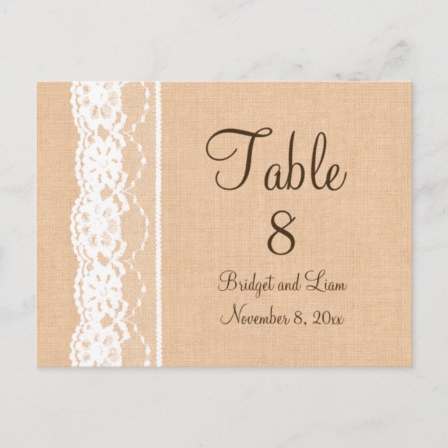 Light Burlap & Vintage Lace Table Number (Front)