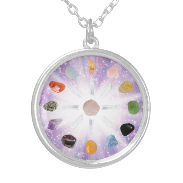 *~* Light Burst Healing Energy Crystal Grid Silver Plated Necklace (Front)