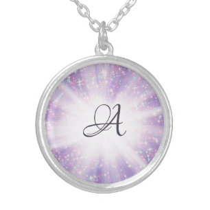 *~* Light Burst Healing Energy Sparkle Monogram Silver Plated Necklace