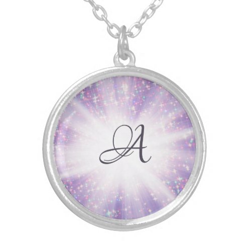 *~* Light Burst Healing Energy Sparkle Monogram Silver Plated Necklace