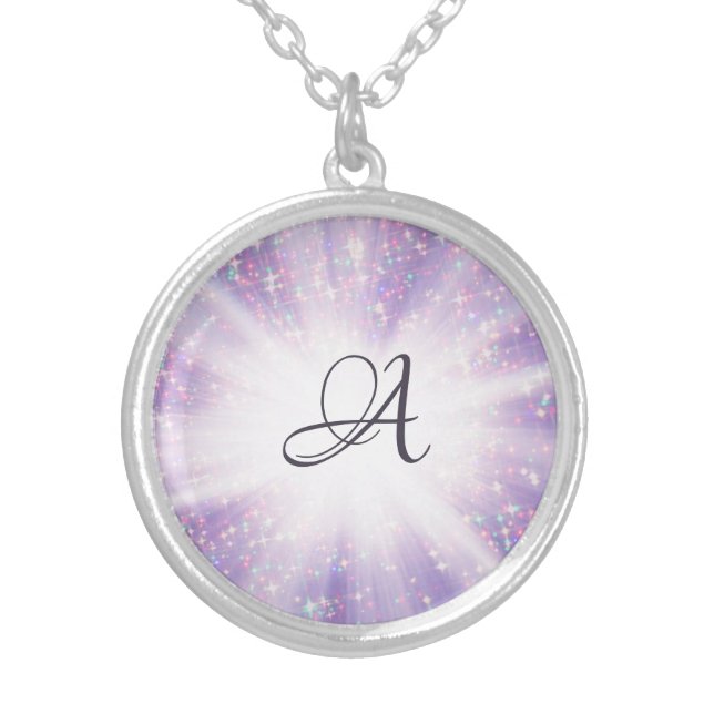 *~* Light Burst Healing Energy Sparkle Monogram Silver Plated Necklace (Front)