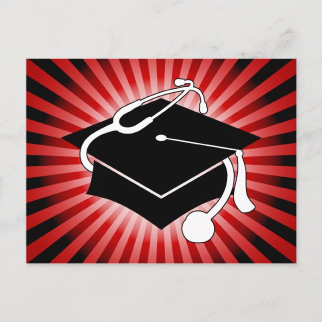 light burst medical graduation cap announcement postcard (Front)