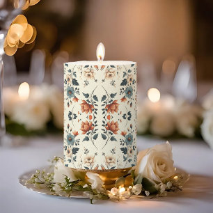 Light Buttercream Floral Wedding Short Pillar Candle