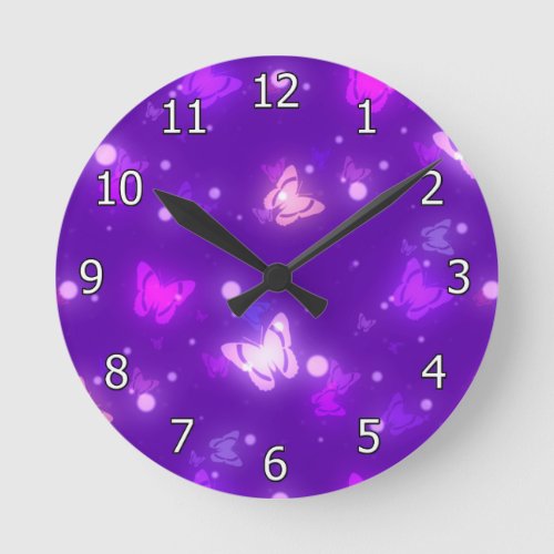 Light Butterflies Violet Purple Design Round Clock