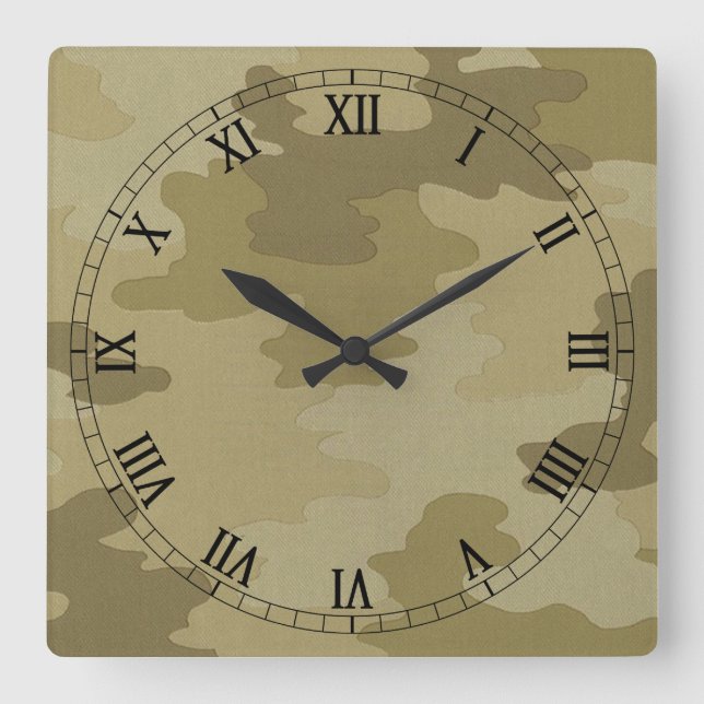Light Camouflage Square Roman Numerals Clock (Front)