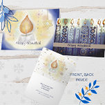 Light Candles Happy Hanukkah watercolor Card<br><div class="desc">Happy Hanukkah. Beautiful whimsical handcrafted watercolor design featuring Candle & Star of David at the front and more candles at the back. There is a greeting in the middle along with a candle and snowflake. Easily update your custom note and names to make it your unique card you can set...</div>