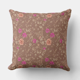 Light Caramel Vintage Floral  Throw Pillow