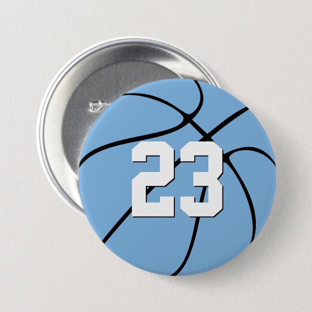 Light Carolina Blue Basketball Player Number Sport Button (Front & Back)