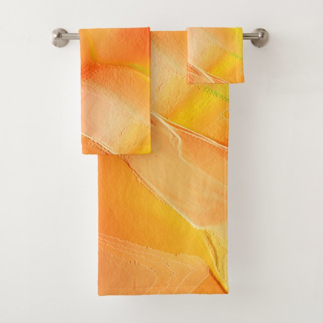 Light carved in yellow and many orange bath towel set (Insitu)