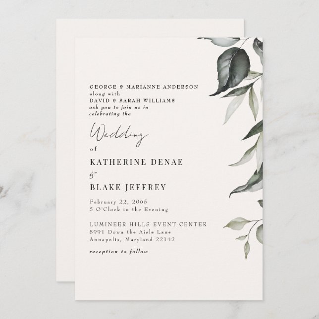 Light Champagne Botanical Foliage Wedding II Invitation (Front/Back)