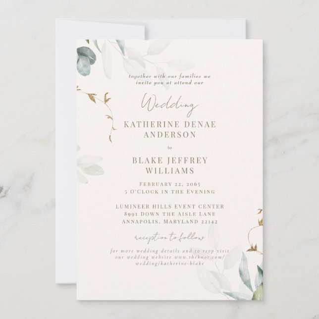 Light Champagne Botanical Website Wedding III Invitation (Front)