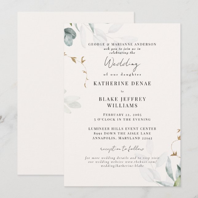 Light Champagne Botanical Website Wedding Invitation (Front/Back)