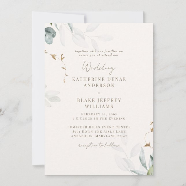 Light Champagne Botanical Wedding III Invitation (Front)