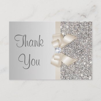 Light Champagne Bow Silver Sequins Thank You by AJ_Graphics at Zazzle
