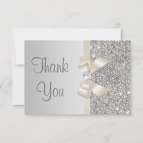 Light Champagne Bow Silver Sequins Thank You