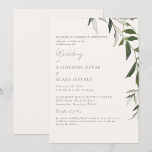 Light Champagne Greenery Gold Text Website Wedding Invitation