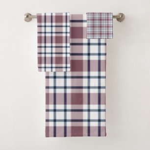 Light checkered retro pattern brown gray white bath towel set