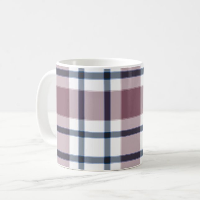 Light checkered retro pattern brown gray white coffee mug (Front Left)
