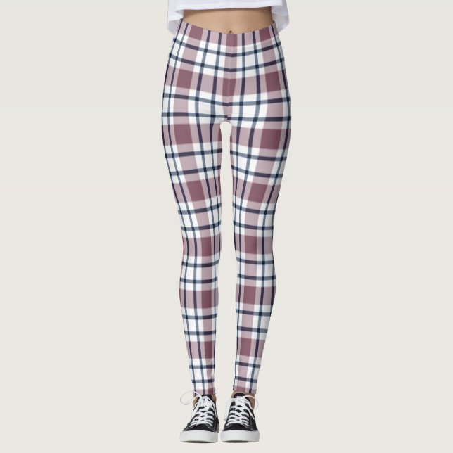 Light checkered retro pattern brown gray white leggings (Front)