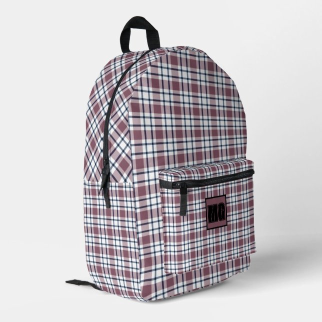 Light checkered retro pattern brown gray white printed backpack (Back Corner Left)