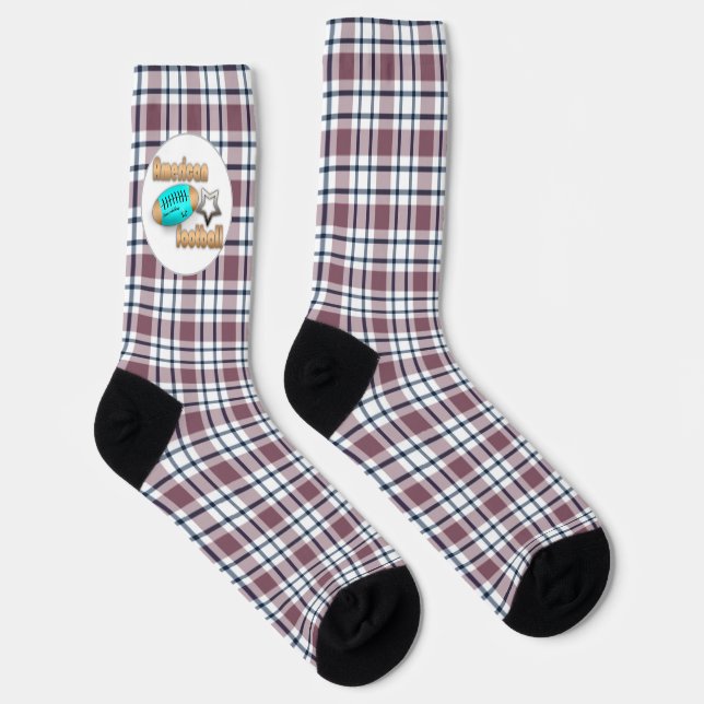 Light checkered retro pattern brown gray white socks (Right)