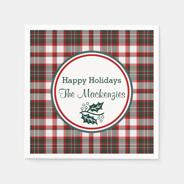 Light Christmas Plaid Pattern Personzlied Paper Napkins (Front)