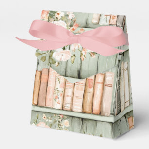 Light colored book with Flowers on Bookshelf Favor Boxes
