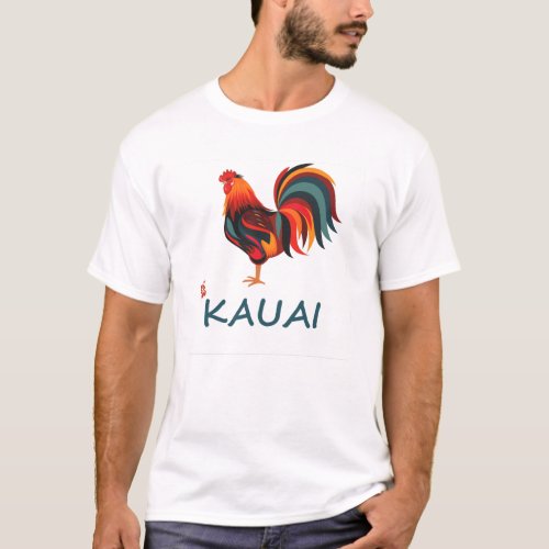 Light colored Hawaiian T_shirt Kauai Wild Rooster