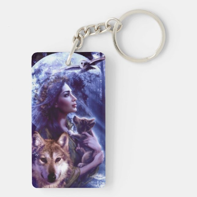 light-colored wolf acrylic door keychain (Back)