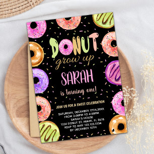 Light Colors Black Donut Birthday Invitations