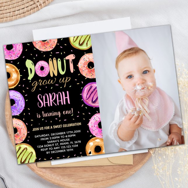 Light Colors Black Photo Donut Birthday Invitation (Light Colors Black Photo Donut Birthday Invitation)