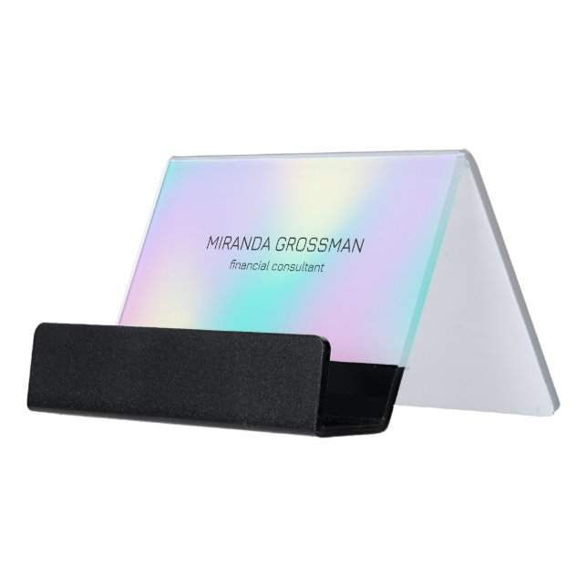 Light colors holographic background desk business card holder (Angled Front)