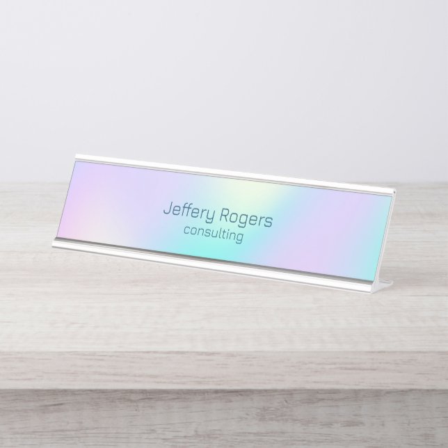 Light colors holographic background desk name plate (Front)