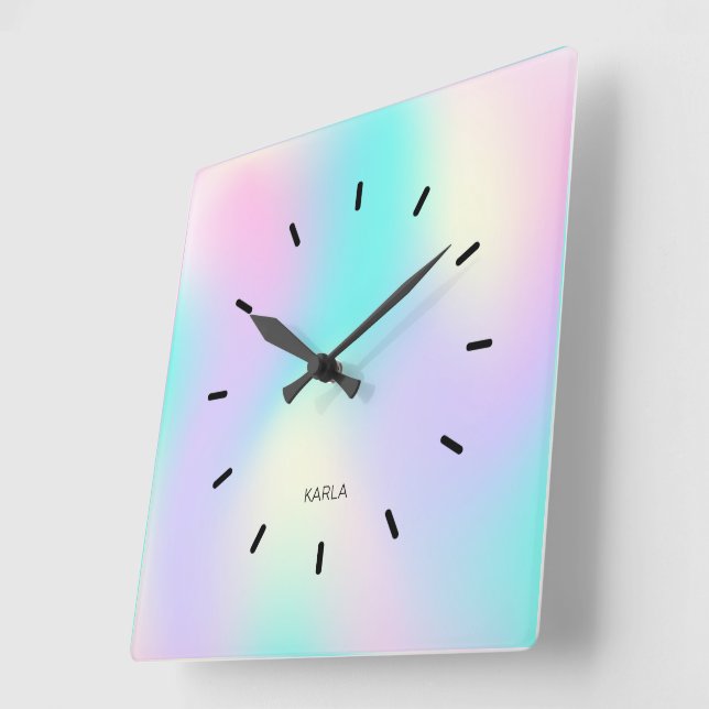 Light colors holographic background square wall clock (Angle)