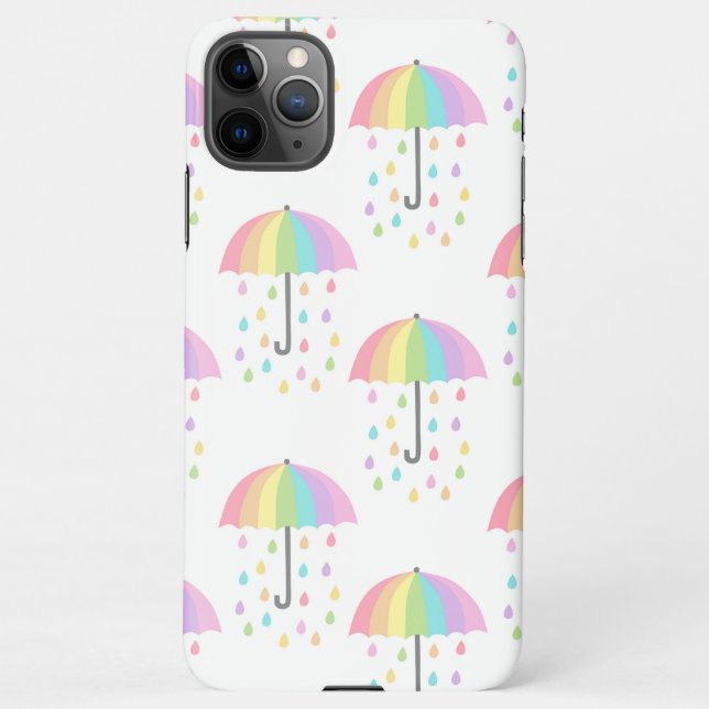 Light Colors Rainbow Umbrella Print Rain Drops iPhone Case (Back)