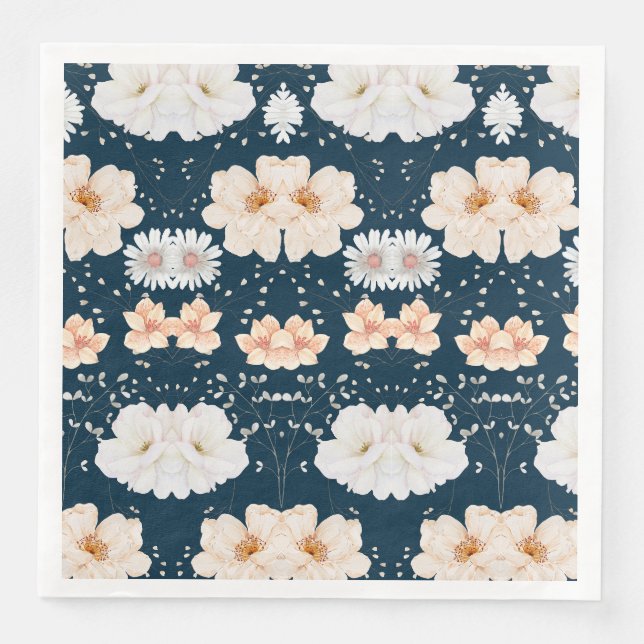 Light Colour Flower With Dark Ocean Background Paper Dinner Napkins (Front)