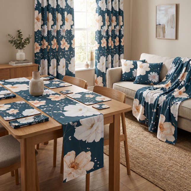 Light Colour Flower With Dark Ocean Background Short Table Runner (Creator Uploaded)