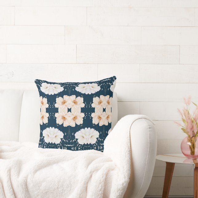 Light Colour Flower With Dark Ocean Background Throw Pillow (Couch)