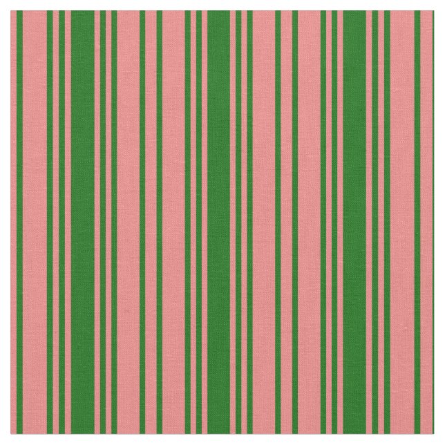 Light Coral and Dark Green Lines/Stripes Pattern Fabric (Close Up)