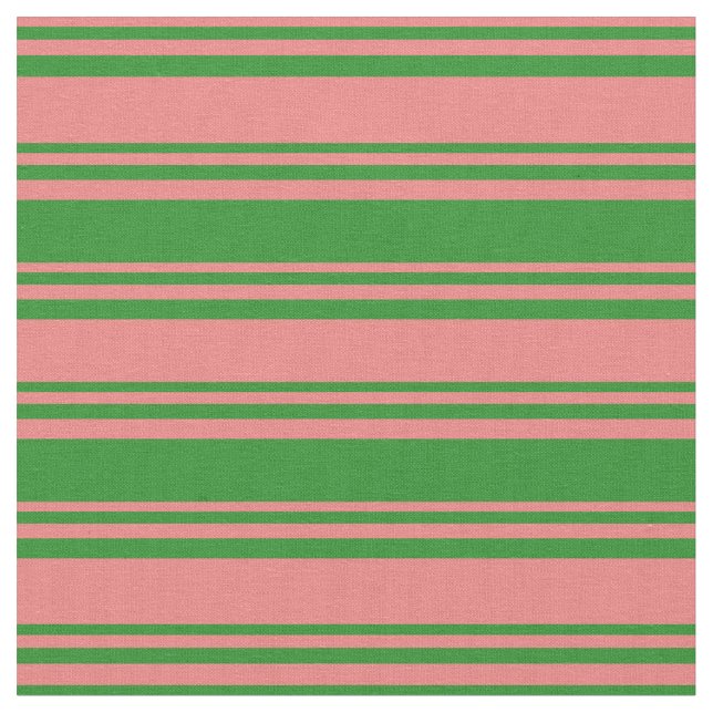 Light Coral and Forest Green Pattern of Stripes Fabric (Close Up)