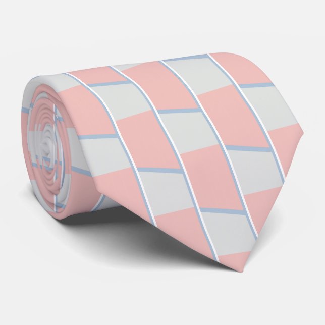 Light Coral and Gray Blue Stripes Neck Tie (Rolled)