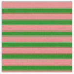 [ Thumbnail: Light Coral and Green Colored Lined Pattern Fabric ]