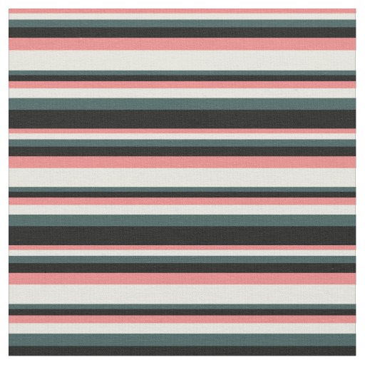 Light Coral, Beige, Dark Slate Gray & Black Lines Fabric