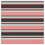 [ Thumbnail: Light Coral, Black, and White Stripes Fabric ]