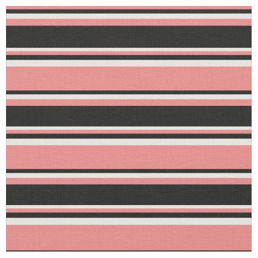 Light Coral, Black, and White Stripes Fabric