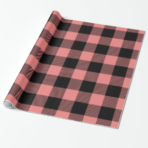 Light Coral Black Huge Buffalo Plaid Lumberjack Wrapping Paper
