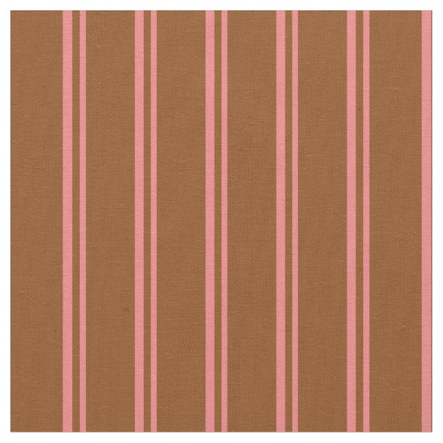 Light Coral & Brown Lined/Striped Pattern Fabric (Close Up)
