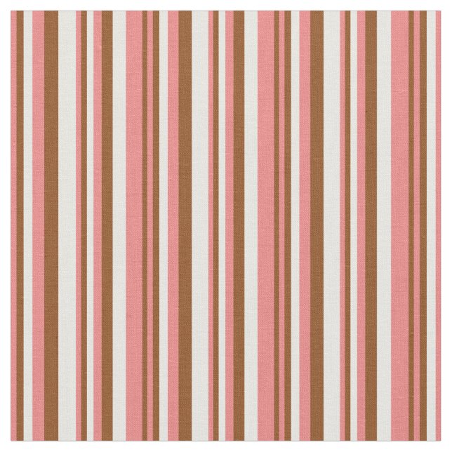 Light Coral, Brown & Mint Cream Stripes Pattern Fabric (Close Up)