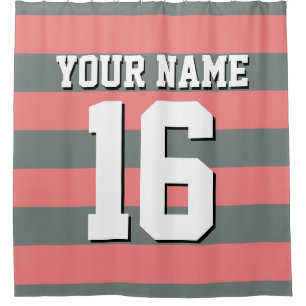 Light Coral Charcoal Sports Jersey Preppy Stripe Shower Curtain