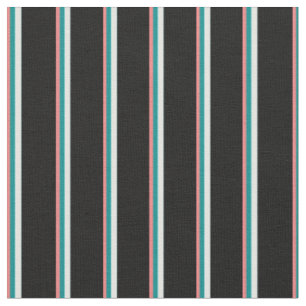 Light Coral, Dark Cyan, Light Cyan & Black Lines Fabric